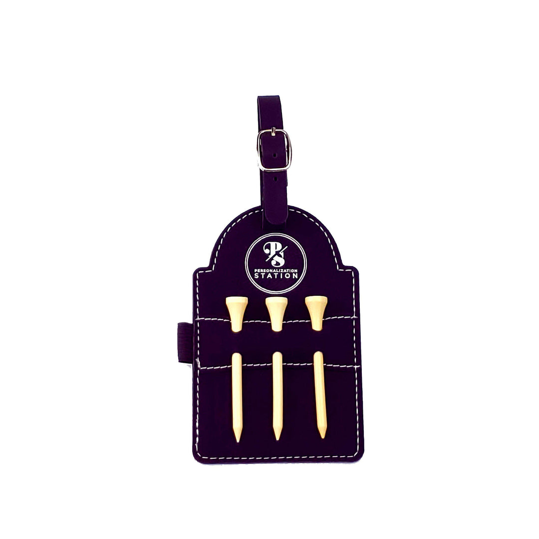 Vegan Leather Golf Bag Tag with 3 Wooden Tees-Gifts-The Personalization Station
